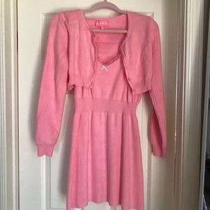 New Dollskill Pink Heart Knit Dress Cardigan Set